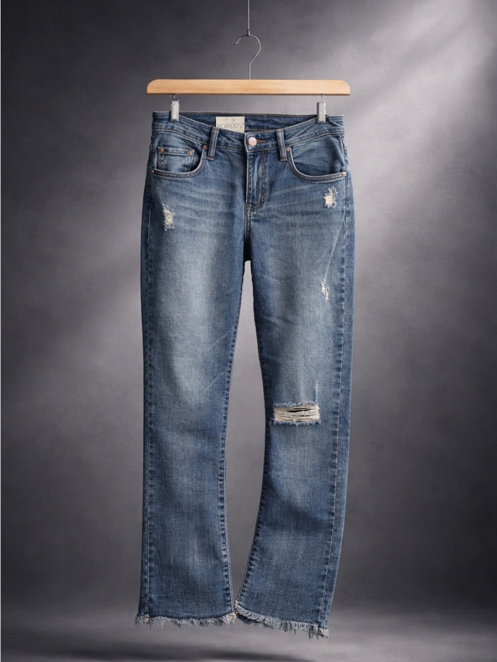 Nobody Denim Faded Blue Distressed Straight Leg Jeans